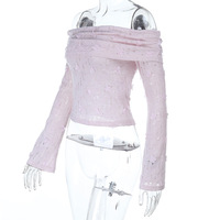 Sexy Slim Fit 3D Flower Gathered Long Sleeve Top - Thumbnail 2