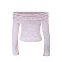 Sexy Slim Fit 3D Flower Gathered Long Sleeve Top - Thumbnail 3