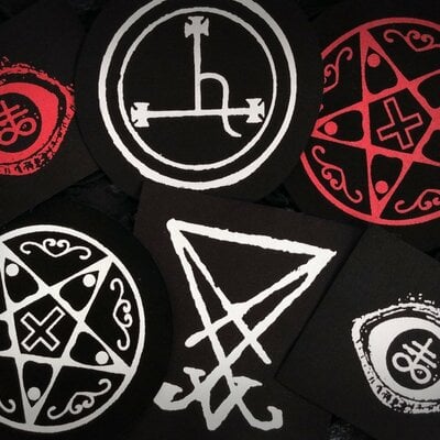 Satanic symbols goth metal sew-on patch set collection