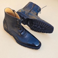 Crafted Leather Classic Men Black Leather Ankle High Lace up Vibram/Commando Sole Boot - Thumbnail 1