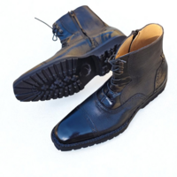 Crafted Leather Classic Men Black Leather Ankle High Lace up Vibram/Commando Sole Boot - Thumbnail 3