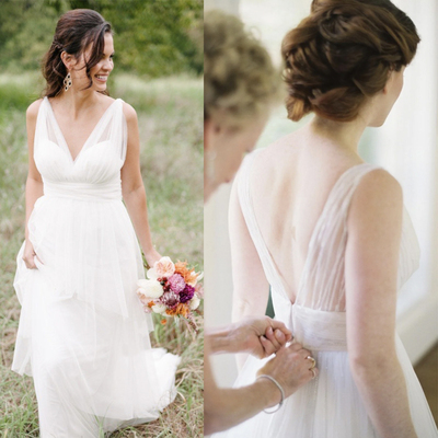 Simple Wedding Dresses Bridal Gown V Neck 