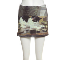 Fashionable and casual trendy naughty kitten print high waist hip skirt - Thumbnail 3