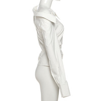 Designed off-shoulder waisted pleated long-sleeved shirt - Thumbnail 2