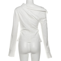 Designed off-shoulder waisted pleated long-sleeved shirt - Thumbnail 5