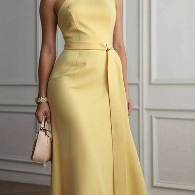 Elegant sheath yellow mother of the bride/ groom dresses formal evening gown