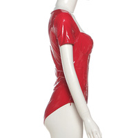 Solid color straight shoulder red jumpsuit - Thumbnail 4