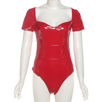 Solid color straight shoulder red jumpsuit - Thumbnail 1