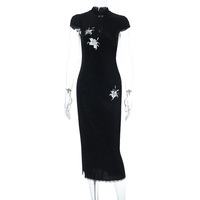 New Chinese style silver velvet cheongsam dark style sexy slim cheongsam dress - Thumbnail 1