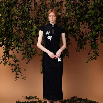 New chinese style silver velvet cheongsam dark style sexy slim cheongsam dress