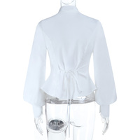 Gothic style lantern sleeve shirt new white versatile slim fit top - Thumbnail 1