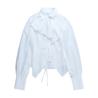 Gothic style lantern sleeve shirt new white versatile slim fit top - Thumbnail 3