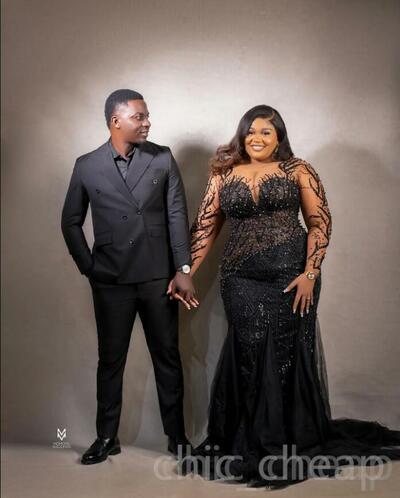 Black Mermaid Gown: Plus Size Evening Dress, Prom Dresses with Lace & Beaded Accents for Formal Occasions