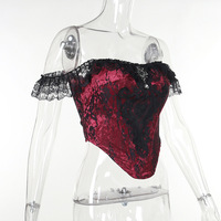 Waisted stitching camisole dark versatile lace top - Thumbnail 4