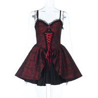 Red Rose Jacquard Suspender Skirt Black and Red Jacquard Gothic Style Long Skirt - Thumbnail 4