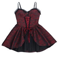 Red Rose Jacquard Suspender Skirt Black and Red Jacquard Gothic Style Long Skirt - Thumbnail 3