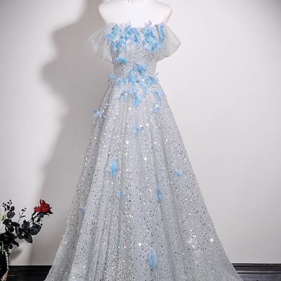 Shiny sequins long a-line prom party dress - Thumbnail 1