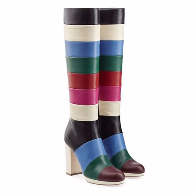 Contrast color block women's rainbow boots