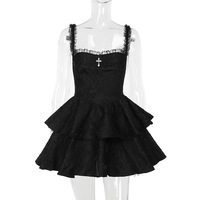 Dark style jacquard double-layer cake-style suspender skirt - Thumbnail 2