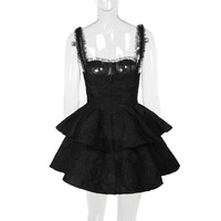 Dark style jacquard double-layer cake-style suspender skirt - Thumbnail 5