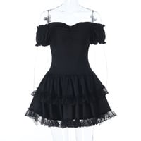 One-shoulder two-wear dress subculture Gothic style sexy hot girl slim short skirt - Thumbnail 2