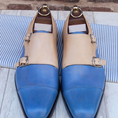 Handmade edition special blue leather dress shoes for gentlemen's