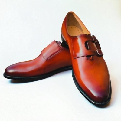 Crafted Leather Classic Brown Leather Monk Strap Dress Shoes