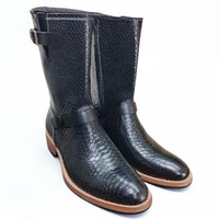 Crafted Leather Classic Men Black Python Leather Buckle Strap Cowboy Boot - Thumbnail 2