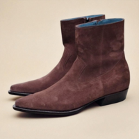 Crafted Leather Classic Brown Suede Leather Side Zipper Jodhpur Boot - Thumbnail 1
