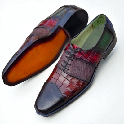 Crafted leather classic multi color crocodile leather wingtip lace up dress shoes - Thumbnail 1