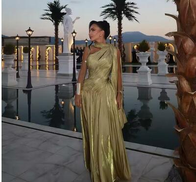 Shiny Evening Dress One Shoulder Mermaid Formal Occasion Elegant Pleat Arabic Prom Gowns Customized