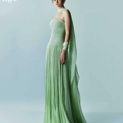 Light green simple prom gown strapless a line chiffon formal occasion dresses elegant prom party dress customized