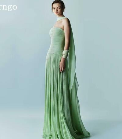 Light Green Simple Prom Gown Strapless A Line Chiffon Formal Occasion Dresses Elegant Prom Party Dress Customized