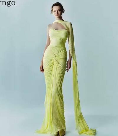 Light Green Chiffon Evening Dress Strapless Mermaid Ruched-Sash Silk Party Gowns Elegant Formal Occasion Dress Customized