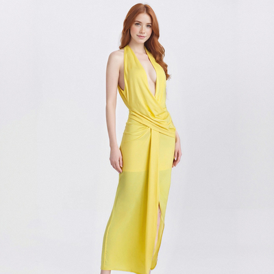 Sexy temperament long dress with tie-neck and backless ribbon