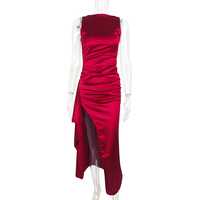 Women's backless round neck sleeveless high slit dress - Thumbnail 4