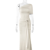 Sexy off-shoulder dress with ribbons and pleated maxi dress - Thumbnail 1