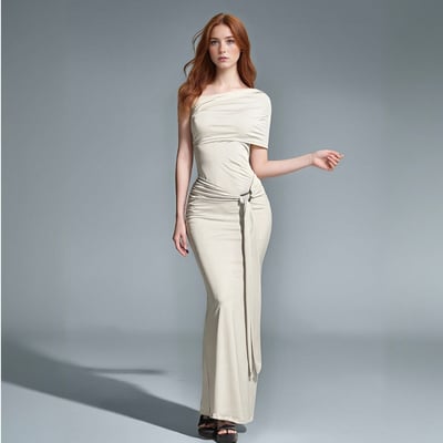 Sexy off-shoulder dress with ribbons and pleated maxi dress