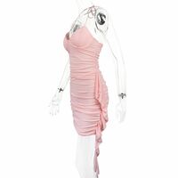 Fashionable and sexy solid color lace-up halter neck mesh women's dress - Thumbnail 4