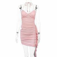 Fashionable and sexy solid color lace-up halter neck mesh women's dress - Thumbnail 2