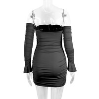 Sexy one-shoulder neckline wrap-around hip skirt with flared sleeves - Thumbnail 1