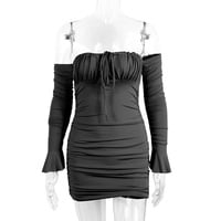 Sexy one-shoulder neckline wrap-around hip skirt with flared sleeves - Thumbnail 4