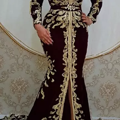 Luxury maroon formal evening dresses for arabic women long sleeves party gowns beaded applique mermaid prom dress