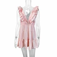 Sexy slim sleeveless deep V-neck ruffled sexy temperament dress - Thumbnail 4