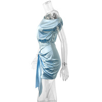 Sexy pleated dress with ribbons and off-the-shoulder short sleeves - Thumbnail 1