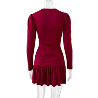 Sexy V-neck long-sleeved dress with pleated slim-fitting hip skirt - Thumbnail 4