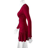 Sexy V-neck long-sleeved dress with pleated slim-fitting hip skirt - Thumbnail 2