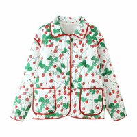 Loose lapel fashionable printed cotton-padded jacket - Thumbnail 1