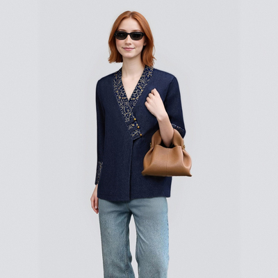 jacquard denim-effect kimono coat