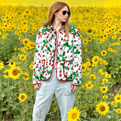 Loose lapel fashionable printed cotton-padded jacket